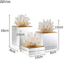 GobekUsa Crystal Flower Marble Base Sculpture: Modern Artwork for Living Room Decor