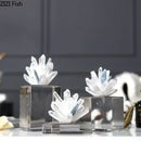 GobekUsa Crystal Flower Marble Base Sculpture: Modern Artwork for Living Room Decor