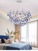 GobekUsa Blue Crystal LED Chandelier: Luxury Classic Pendant Light for Living Room.