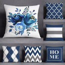 Modern blue geometric floral design pillowcase living room cushion by Decorbites