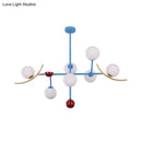 GobekUsa Modern Opal Glass Ball Island Lighting- 7-Light Blue Finish Hanging Lamp Fixture for Dining Room