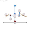 GobekUsa Modern Opal Glass Ball Island Lighting- 7-Light Blue Finish Hanging Lamp Fixture for Dining Room