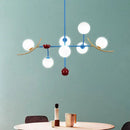 GobekUsa Modern Opal Glass Ball Island Lighting- 7-Light Blue Finish Hanging Lamp Fixture for Dining Room