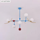 GobekUsa Modern Opal Glass Ball Island Lighting- 7-Light Blue Finish Hanging Lamp Fixture for Dining Room