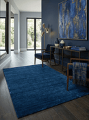 Modern Blue Solid Design Hand Loomed Wool Area Rug