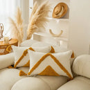 Modern boho golden yellow geometric cushion cover living room tassel by Decorbites