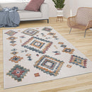 Modern Boho Rug with colorful Diamond Pattern in Cream