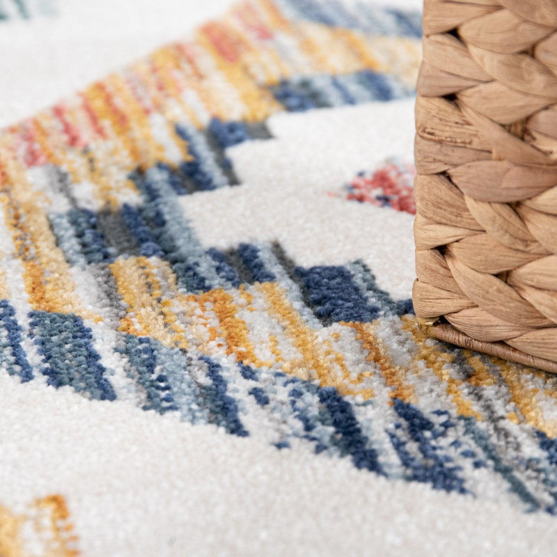 Modern Boho Rug with colorful Diamond Pattern in Cream