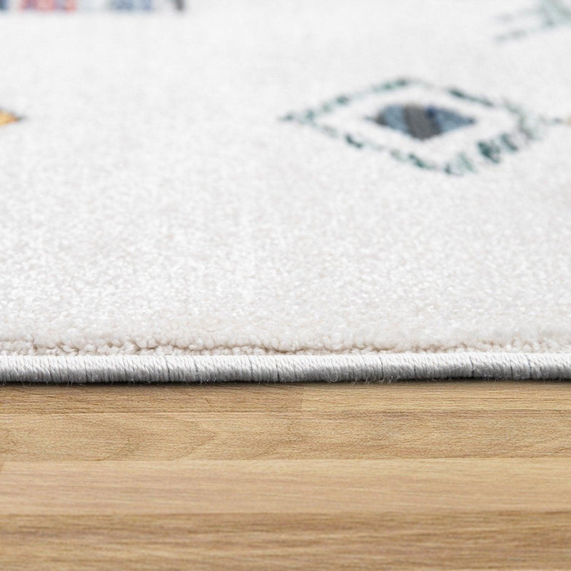 Modern Boho Rug with colorful Diamond Pattern in Cream