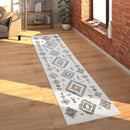 Modern Boho Rug with colorful Diamond Pattern in Cream