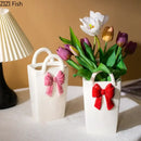 GobekUsa Bowknot Ceramic Vase Handbag Decor Table Flower Room Decor