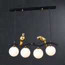 GobekUsa Modern Branch Island Pendant Light with Ball Glass Shade and Bird Deco - Metal 4-Light Fixture for Dining Room