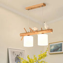 GobekUsa Modern Branch Island Pendant Light with LED, Wood Dining Room Ceiling Light and Cream Glass Shade