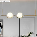 GobekUsa Modern Brass 2-Head Island Pendant with Adjustable Cord - Ball White Glass Shade - Living Room Ceiling Light