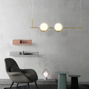 GobekUsa Modern Brass 2-Head Island Pendant with Adjustable Cord - Ball White Glass Shade - Living Room Ceiling Light