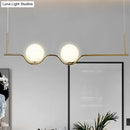 GobekUsa Modern Brass 2-Head Island Pendant with Adjustable Cord - Ball White Glass Shade - Living Room Ceiling Light