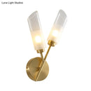 GobekUsa Modern Glass Wall Sconce with Beveled Tubes and 2-Light Brass Fixture