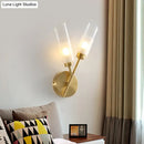 GobekUsa Modern Glass Wall Sconce with Beveled Tubes and 2-Light Brass Fixture