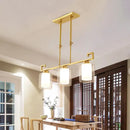 GobekUsa Classic 2-Layer Cylinder Island Lighting: Clear and Opal Glass Pendulum Lamp, 3 Heads, Brass Finish