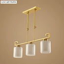 GobekUsa Classic 2-Layer Cylinder Island Lighting: Clear and Opal Glass Pendulum Lamp, 3 Heads, Brass Finish