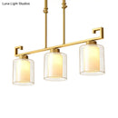 GobekUsa Classic 2-Layer Cylinder Island Lighting: Clear and Opal Glass Pendulum Lamp, 3 Heads, Brass Finish