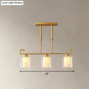GobekUsa Traditional Brass 3-Light Island Lamp with Clear and Frosted Glass Cylindrical Suspension