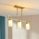 GobekUsa Traditional Brass 3-Light Island Lamp with Clear and Frosted Glass Cylindrical Suspension