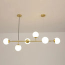 GobekUsa Minimalist Brass Ball Island Lamp: 6-Bulb Suspension Light with Glass Shade - Perfect for Restaurants