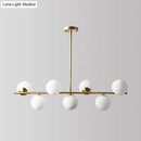 GobekUsa Sleek Cream Glass Spherical Dining Room Pendant Light with 7 Gold Heads - Postmodern Island Lamp