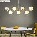 GobekUsa Sleek Cream Glass Spherical Dining Room Pendant Light with 7 Gold Heads - Postmodern Island Lamp