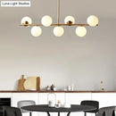 GobekUsa Sleek Cream Glass Spherical Dining Room Pendant Light with 7 Gold Heads - Postmodern Island Lamp