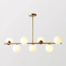 GobekUsa Sleek Cream Glass Spherical Dining Room Pendant Light with 7 Gold Heads - Postmodern Island Lamp