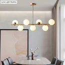 GobekUsa Sleek Cream Glass Spherical Dining Room Pendant Light with 7 Gold Heads - Postmodern Island Lamp