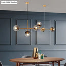 GobekUsa Minimalist Brass Chandelier Lighting with Smoke Gray Glass Shade - 1 Light Dining Room Island Lamp