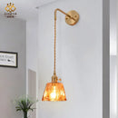 GobekUsa Amber Glass Wall Lamp Switch, Modern Copper LED Light for Home, Bedroom, Living Room