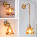 GobekUsa Amber Glass Wall Lamp Switch, Modern Copper LED Light for Home, Bedroom, Living Room