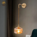 GobekUsa Amber Glass Wall Lamp Switch, Modern Copper LED Light for Home, Bedroom, Living Room