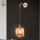GobekUsa Amber Glass Wall Lamp Switch, Modern Copper LED Light for Home, Bedroom, Living Room