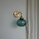GobekUsa Blue Glass Ball Wall Lights Pull Chain Switch LED Sconce for Home Bedroom