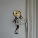 GobekUsa Blue Glass Ball Wall Lights Pull Chain Switch LED Sconce for Home Bedroom