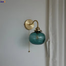GobekUsa Blue Glass Ball Wall Lights Pull Chain Switch LED Sconce for Home Bedroom