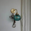 GobekUsa Blue Glass Ball Wall Lights Pull Chain Switch LED Sconce for Home Bedroom