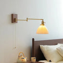 GobekUsa Ceramic Walnut LED Wall Lights for Modern Bedroom Living Room, Pull Chain Switch