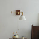 GobekUsa Ceramic Walnut LED Wall Lights for Modern Bedroom Living Room, Pull Chain Switch