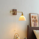 GobekUsa Ceramic Walnut LED Wall Lights for Modern Bedroom Living Room, Pull Chain Switch