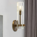 GobekUsa Modern Clear Glass Sconce with Brass Metal Arm and 1 Bulb Wall Light Fixture