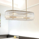 GobekUsa 12-Light Brass Crystal Rod Island Chandelier for Modern Dining Room