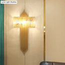 GobekUsa Modern Clear Crystal Wall Sconce with 2 Golden Lights for Bedside - 14.5"/16.5" W Rectangular Wall Lighting Fixture