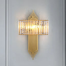 GobekUsa Modern Clear Crystal Wall Sconce with 2 Golden Lights for Bedside - 14.5"/16.5" W Rectangular Wall Lighting Fixture