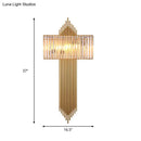 GobekUsa Modern Clear Crystal Wall Sconce with 2 Golden Lights for Bedside - 14.5"/16.5" W Rectangular Wall Lighting Fixture